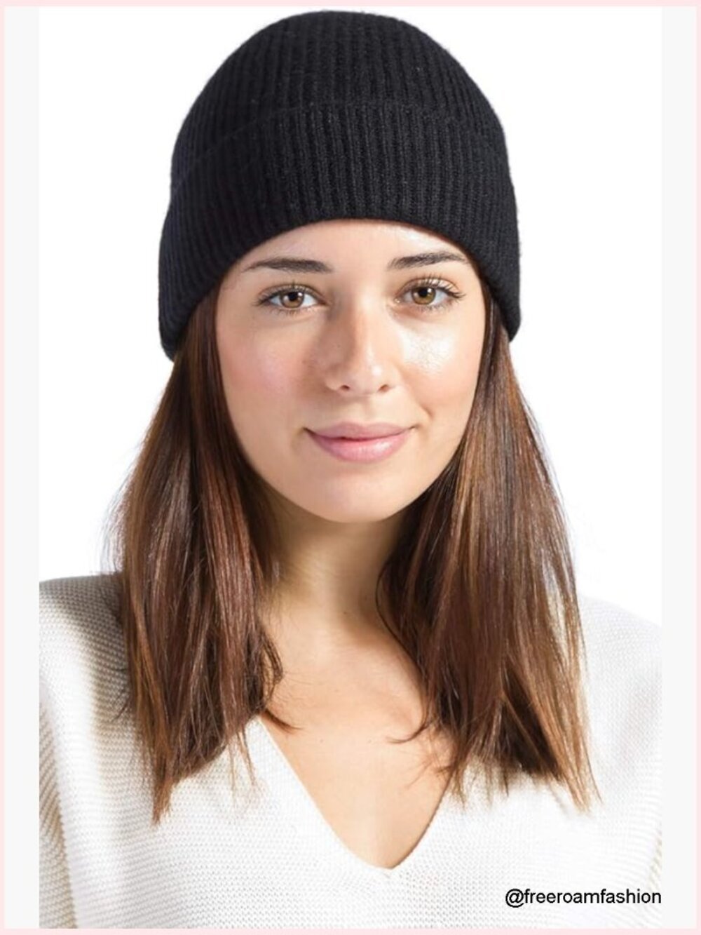 100% Cashmere Ribbed Cuffed Beanie - Winter Hat - Adjustable Fit